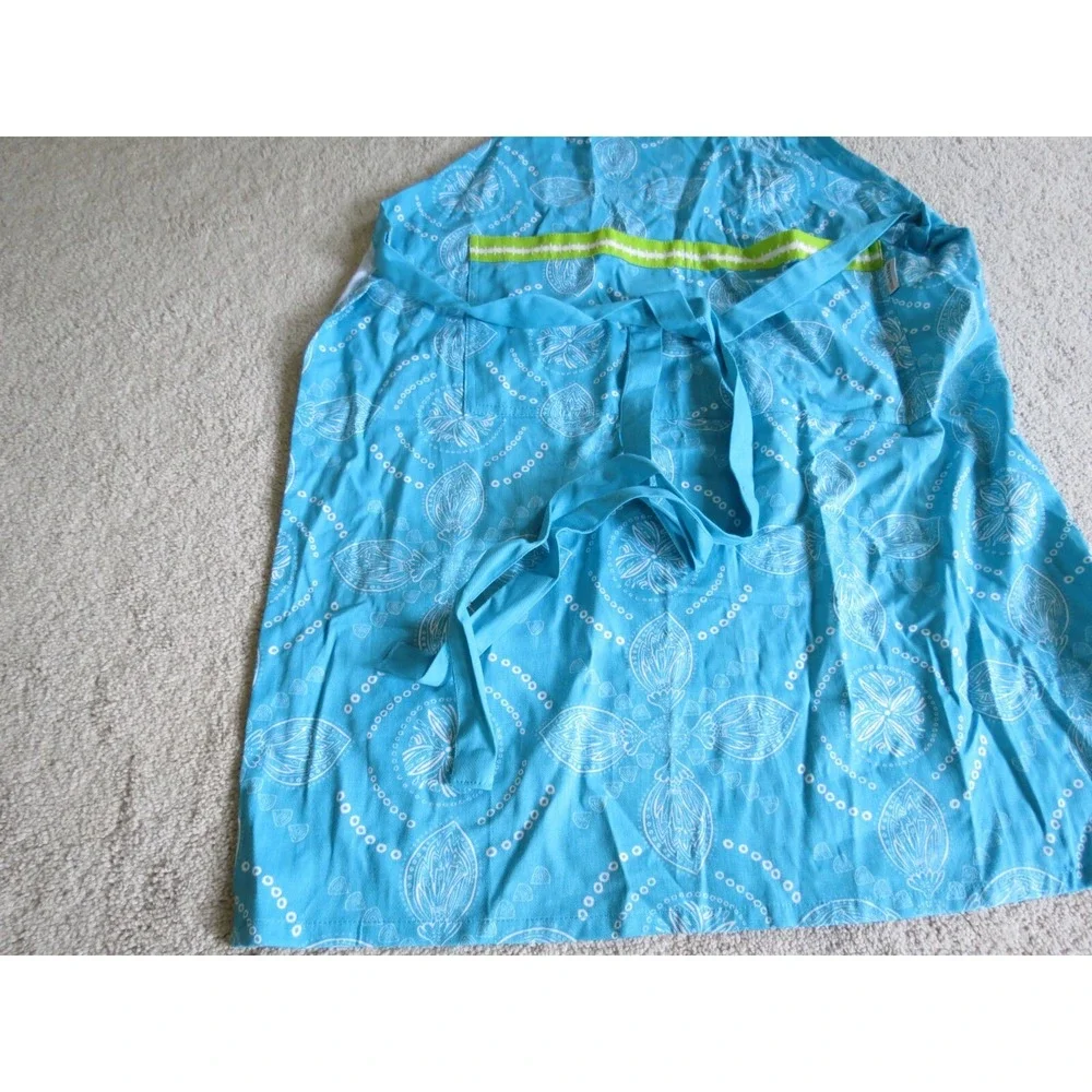 MU Kitchen Chautauqua Lake Summer Cotton Cooking Apron Blue Paisley Pocket